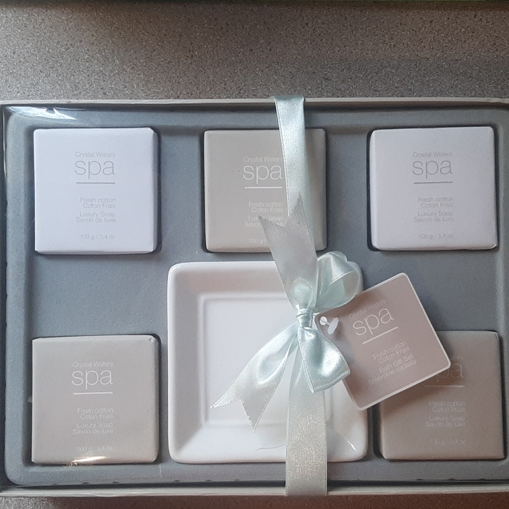 Asquith & Somerset Crystal Waters Spa Set Fresh Cotton 5 x 100g with Soap Dish